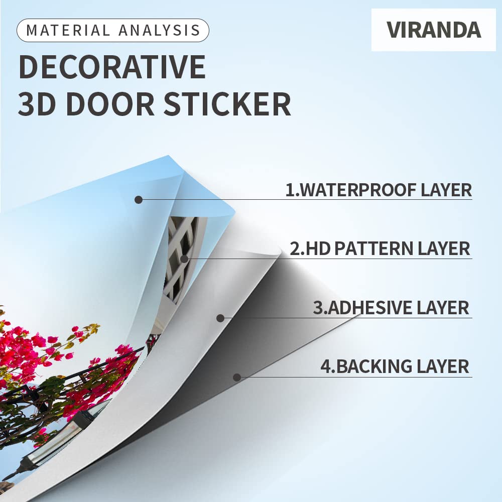 VIRANDA 3D door mural uses waterproof material for easy cleaning and durability.