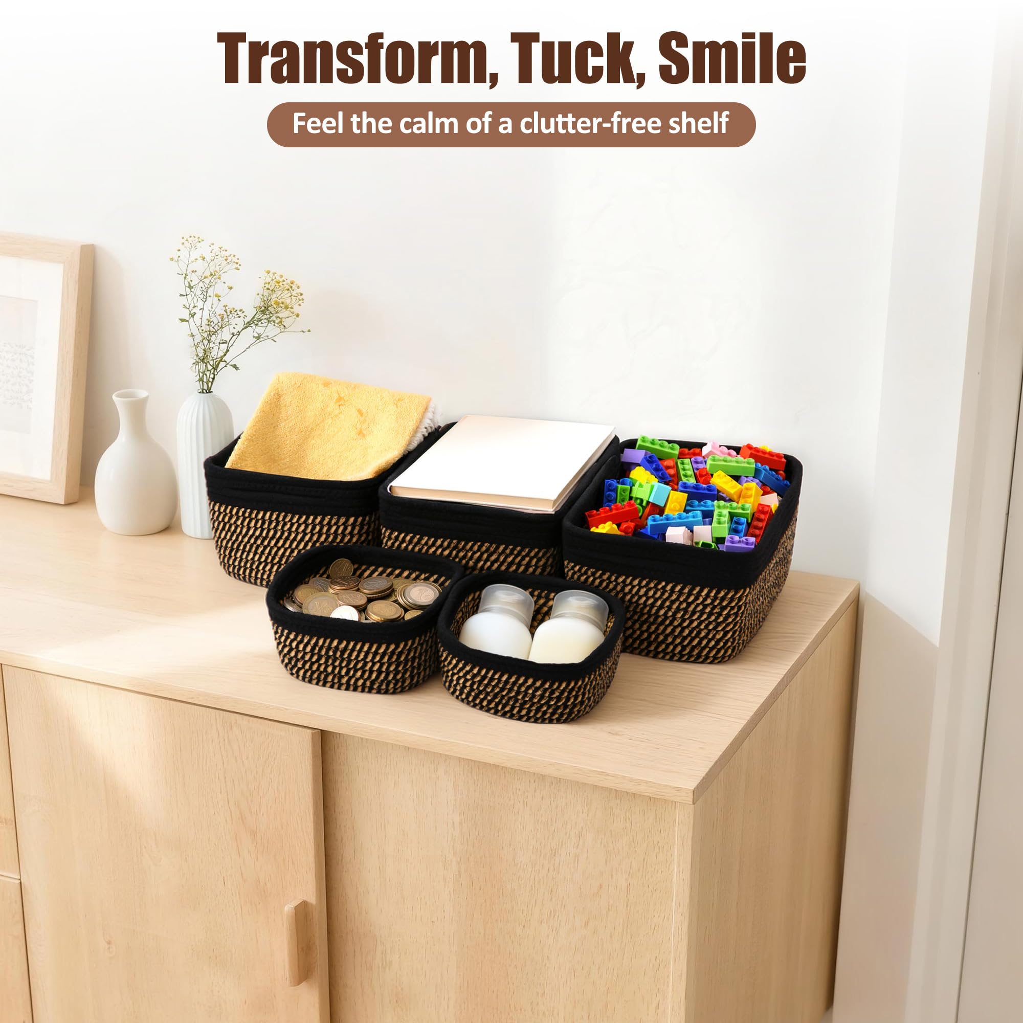 VIRETH HAUS cream bins on dresser for cosmetics and towels