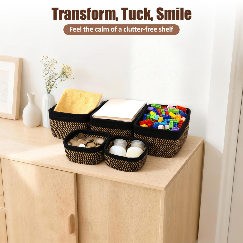VIRETH HAUS cream bins on dresser for cosmetics and towels