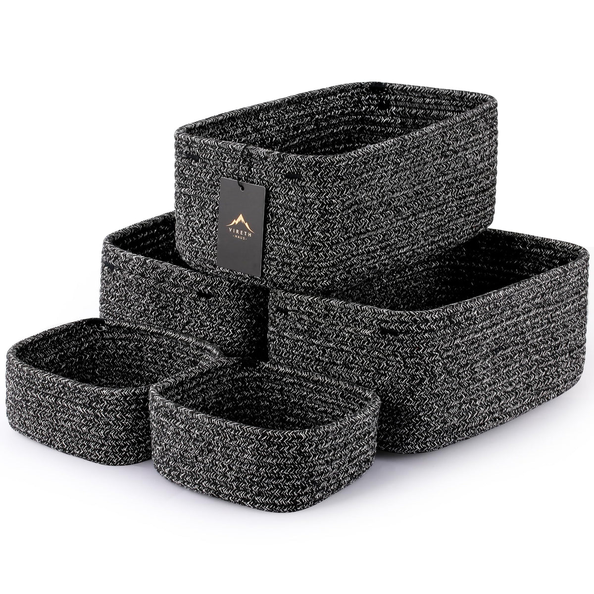 VIRETH HAUS cream on shelf baskets keep clutter contained for easy access.