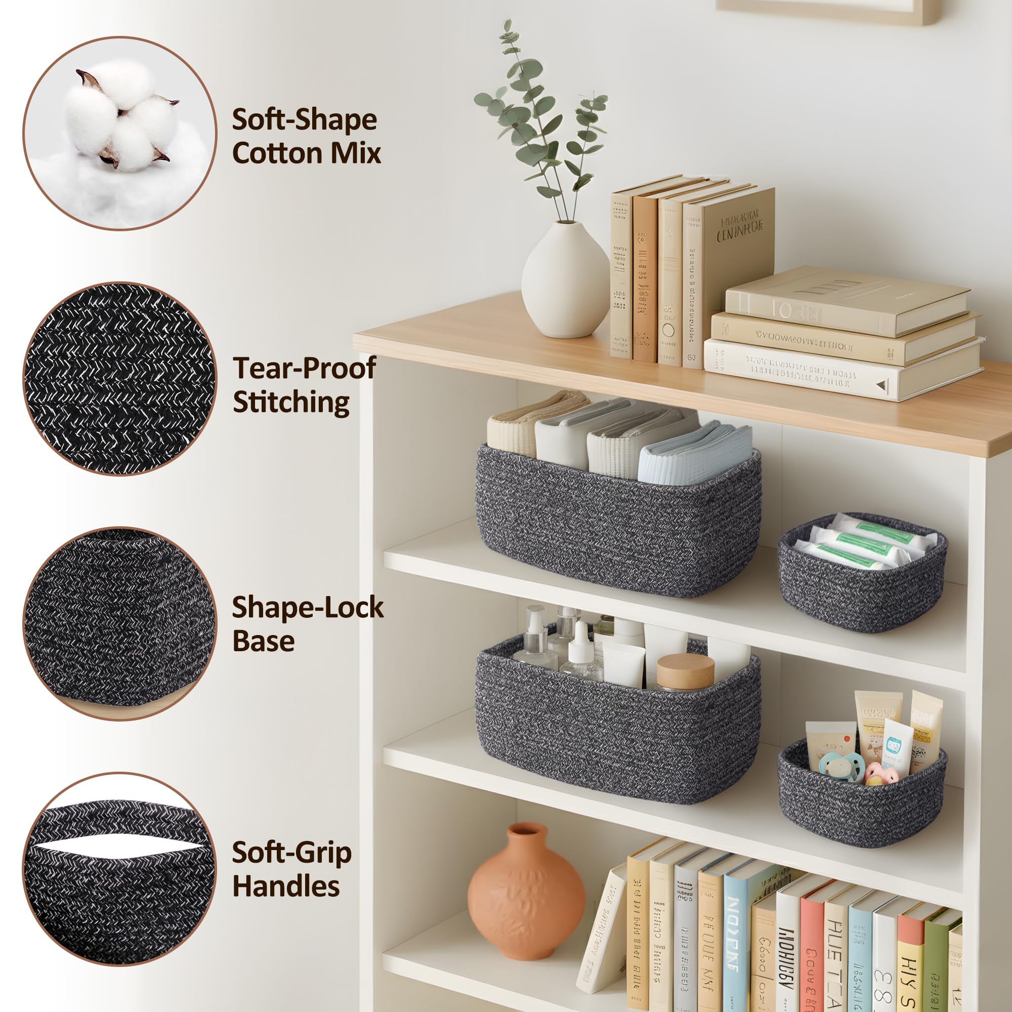 VIRETH HAUS medium-size tidy on bookshelf boosts compact storage.