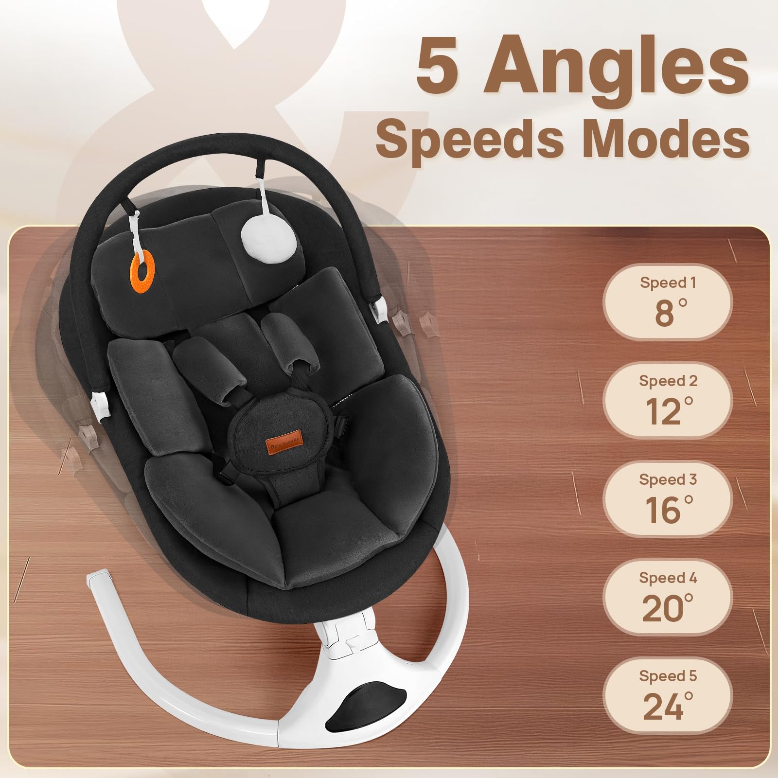 Viriwebaby baby swing 5-point harness enhances secure, stroller-like safety during play.