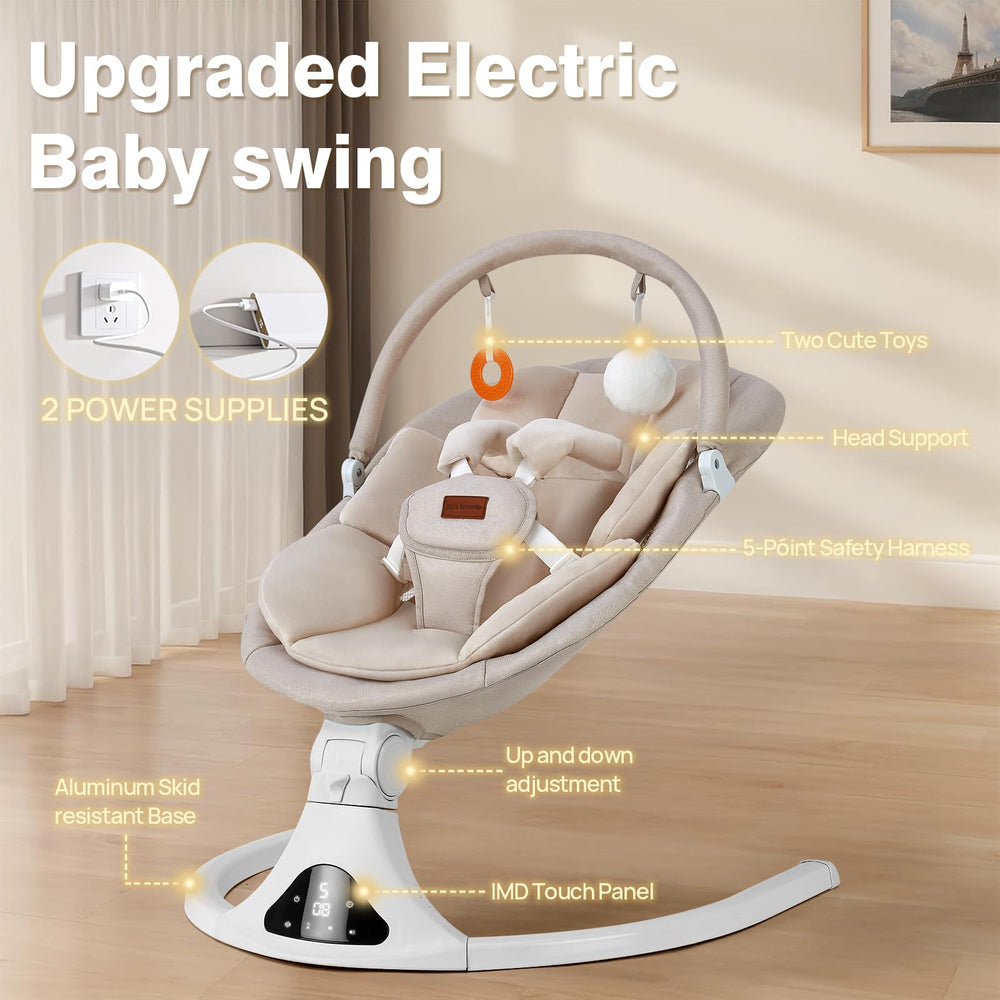 Viriwebaby baby swing 5-speed adjustable demonstrates versatile rocking for different moods.