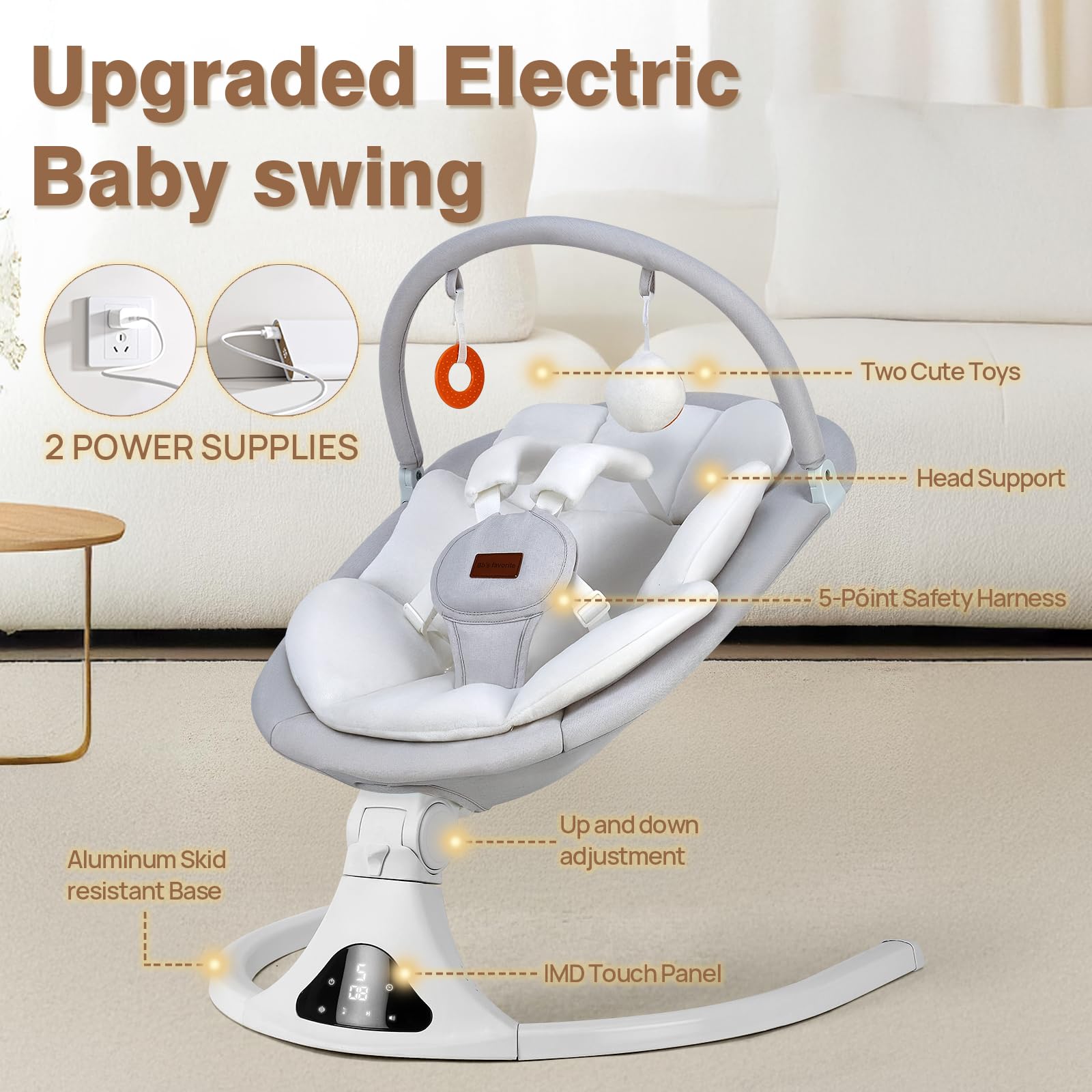 Viriwebaby baby swing gray showing five speed settings
