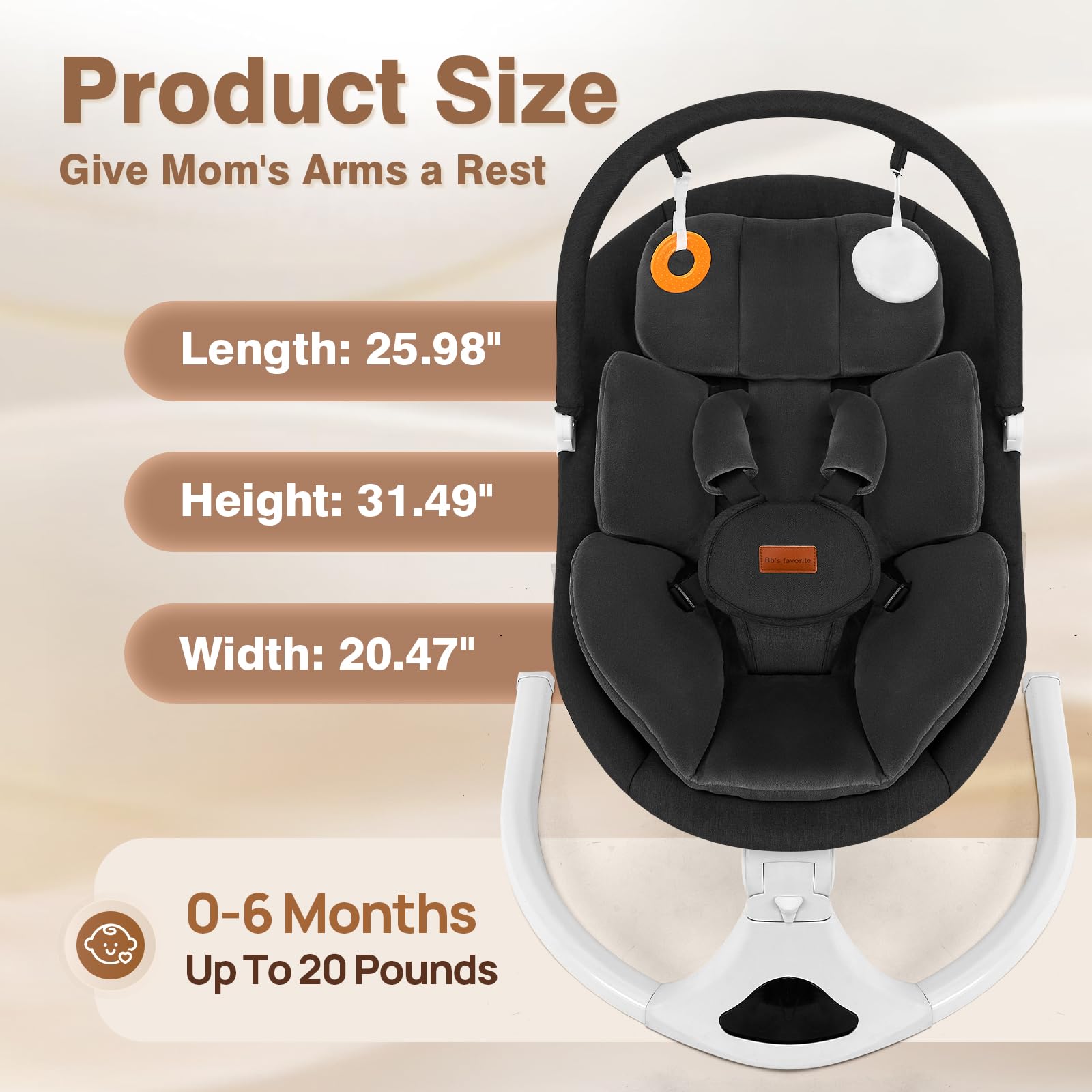 Viriwebaby baby swing in-use shows gentle motion and hands-free monitoring.