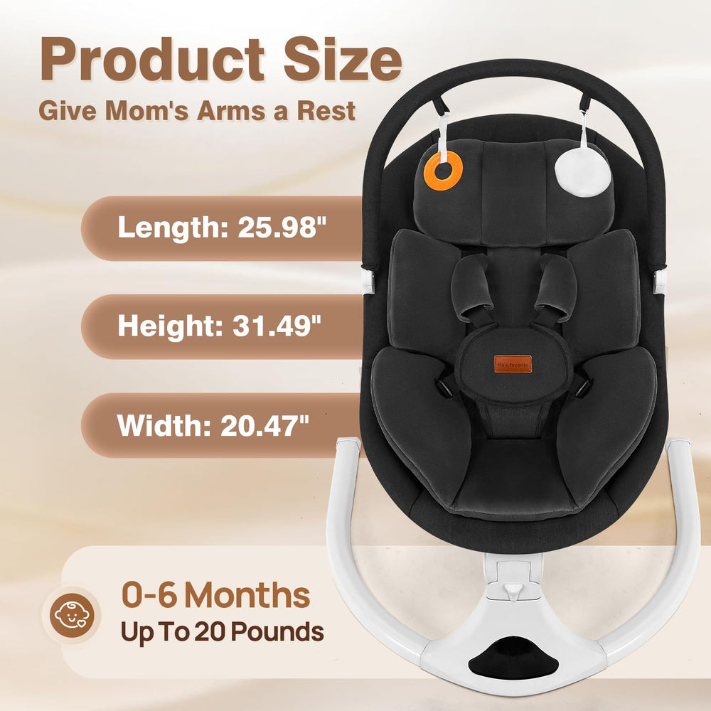 Viriwebaby baby swing in-use shows gentle motion and hands-free monitoring.