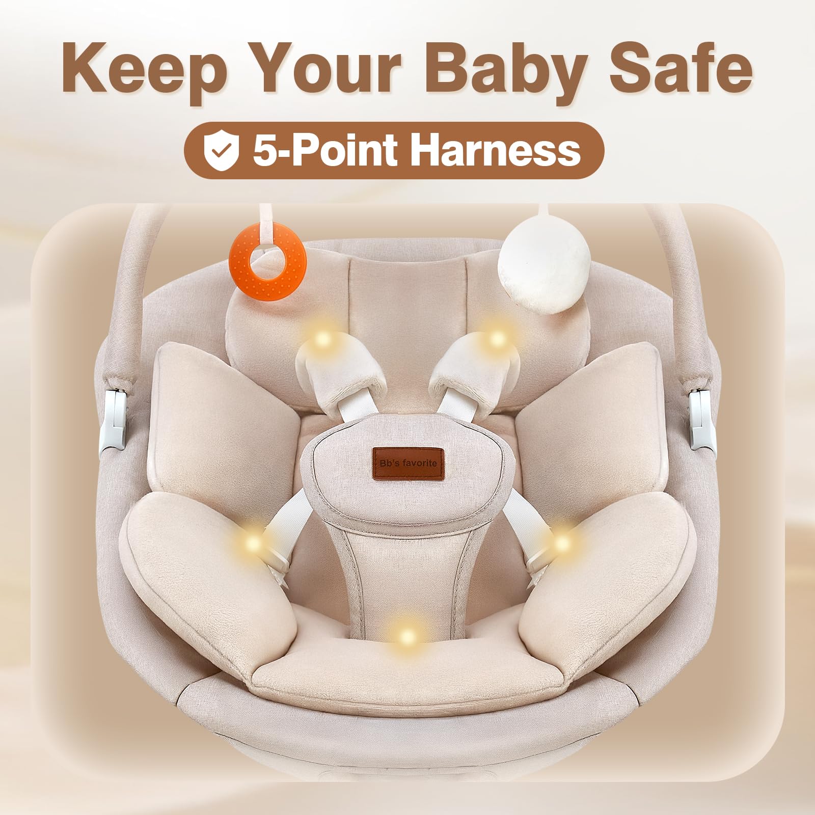 Viriwebaby portable beige baby swing ready for indoor or outdoor use.
