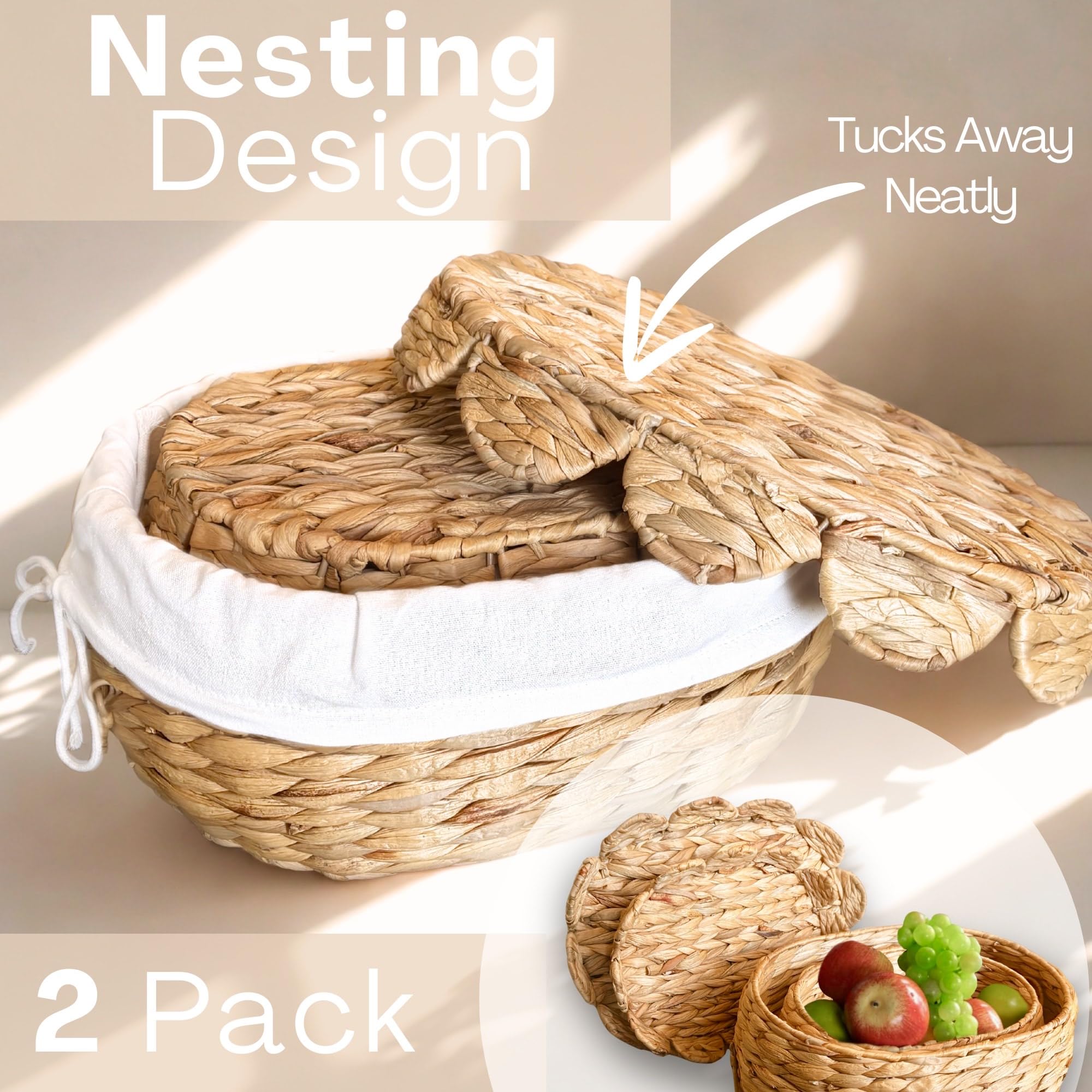 VIROVA nesting storage round baskets maximize space when not in use.