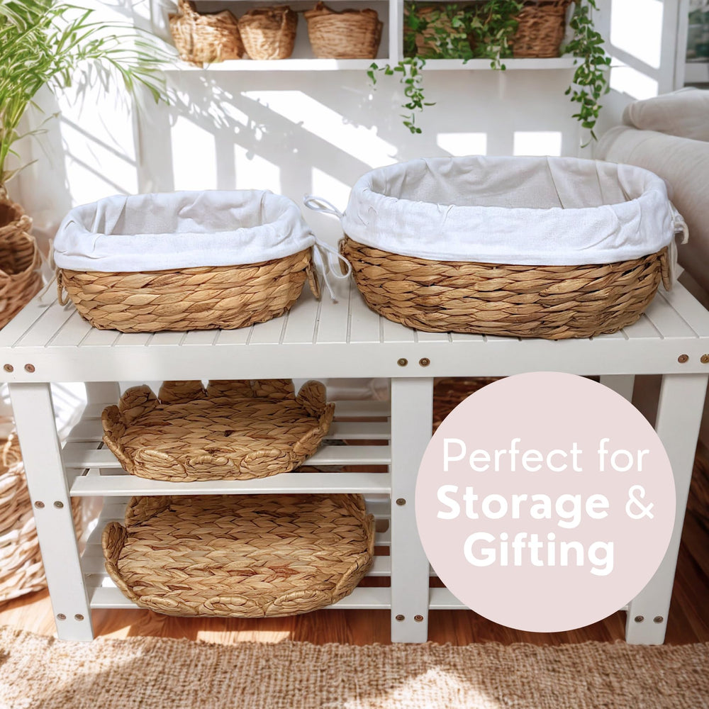 VIROVA round wicker baskets small, nestable for compact closet organization.