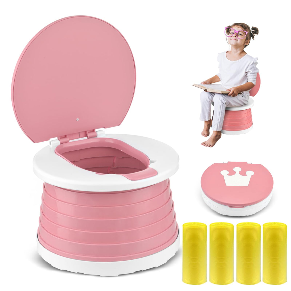 VISATOR portable potty travel foldable seat pink for on-the-go toddler training.
