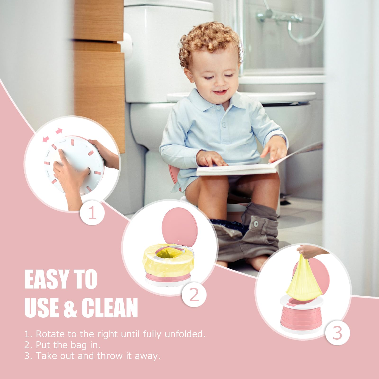 VISATOR foldable travel potty compact when folded for simple packing.