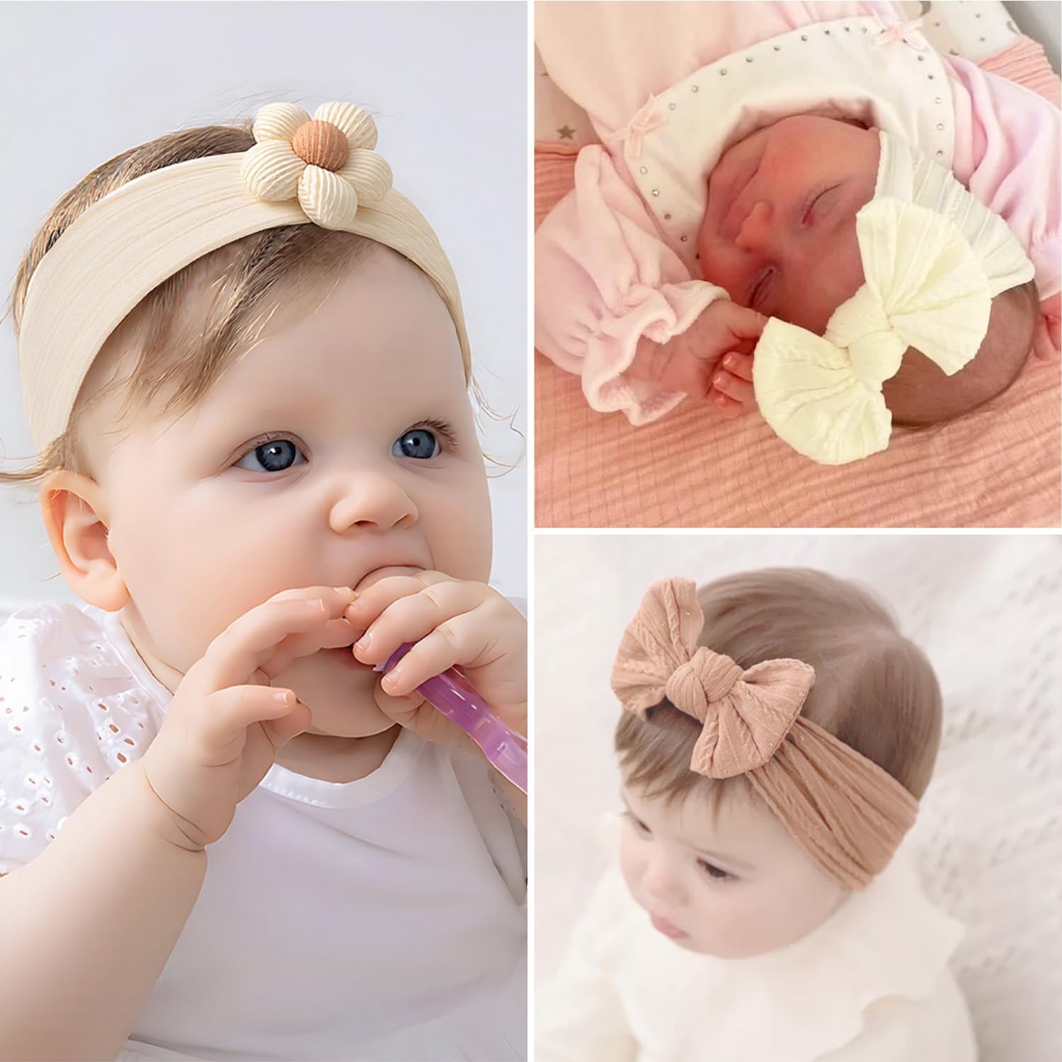 VISBL stretchy headbands on baby illustrate growth-friendly sizing