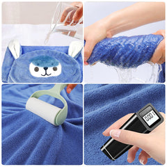 Visen hooded towel kids navy size label illustrates generous 28 x 55 inch dimensions.