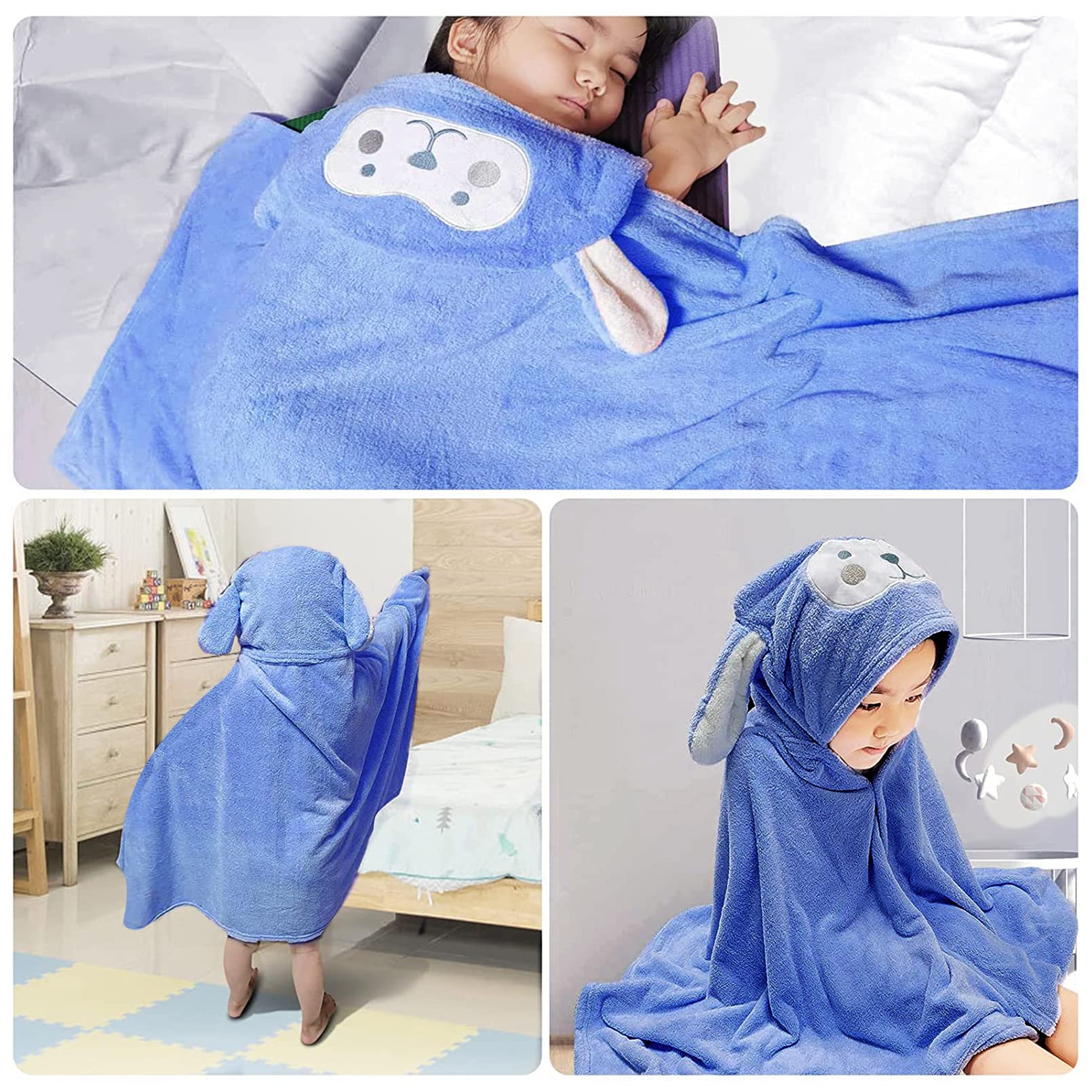 Visen hooded towel kids navy used as robe demonstrates versatile post-bath wrap.