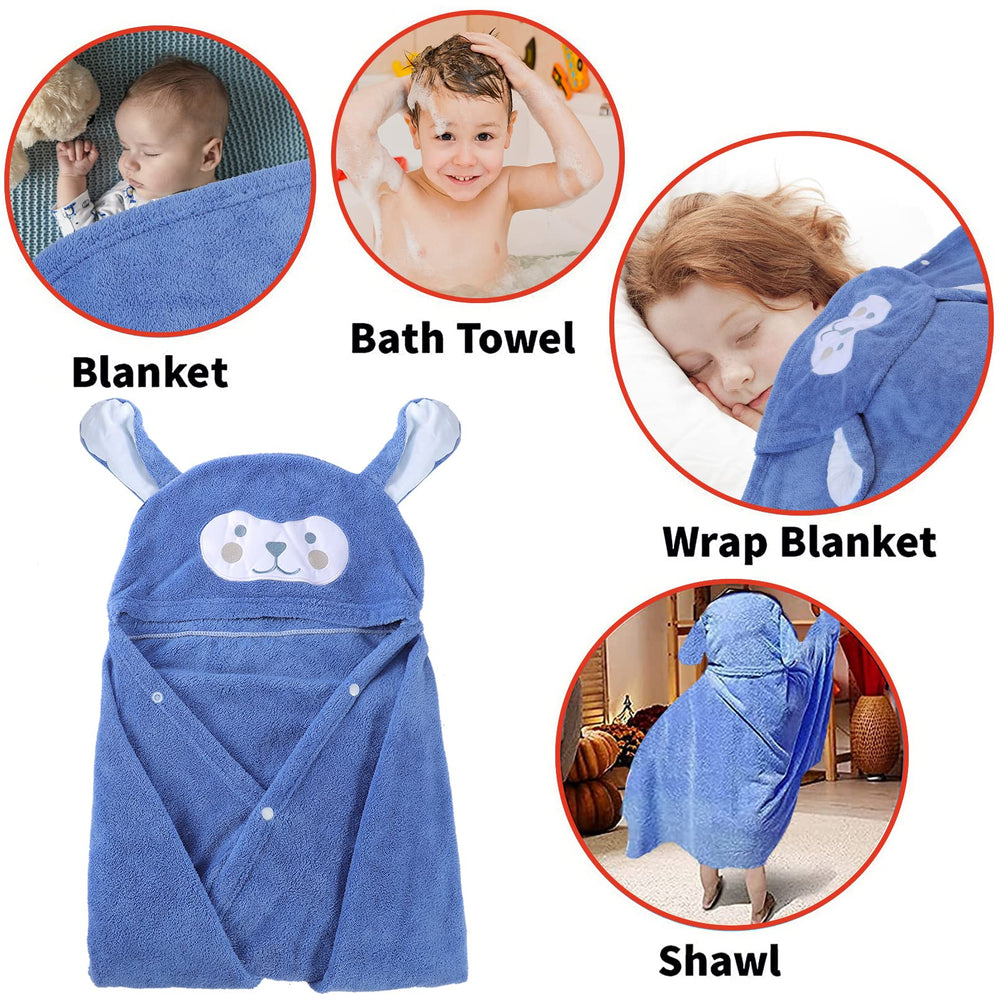 Visen hooded towel kids navy washcare indicates easy machine wash and air dry.