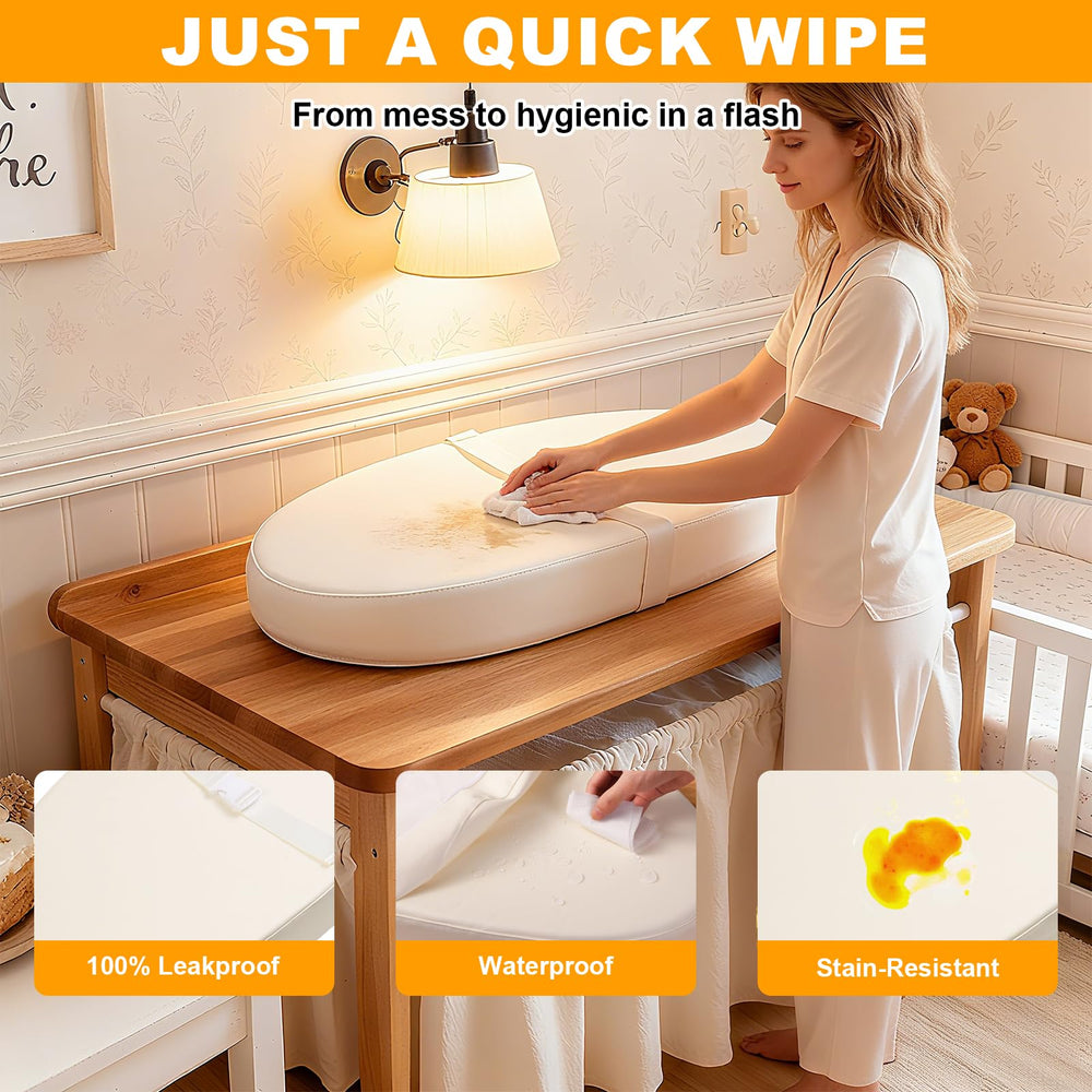 VISFAPAER changing pad contoured walls support baby securely during changes.