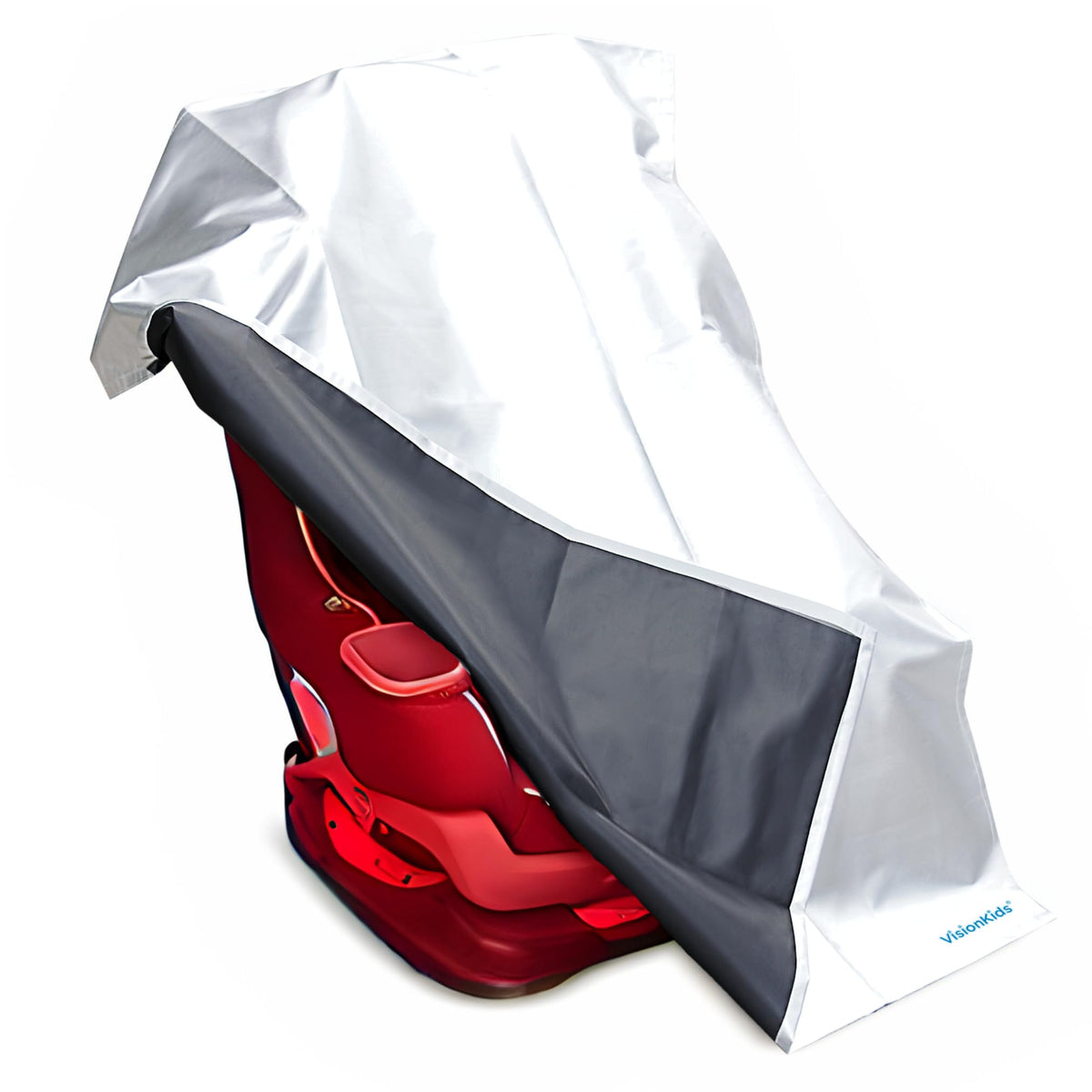 VisionKids sun shade folded for compact storage, perfect for on-the-go travel.