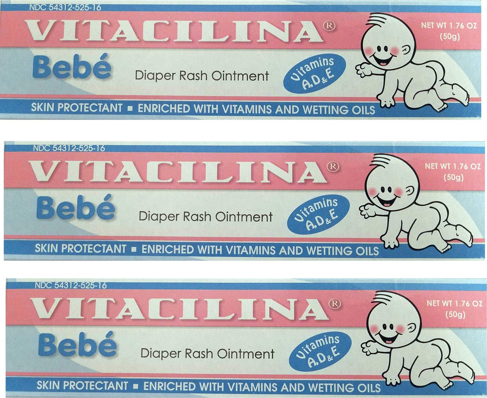 Vitacilina Bebe Diaper Rash Ointment tubes in a 3-pack for easy diaper care.
