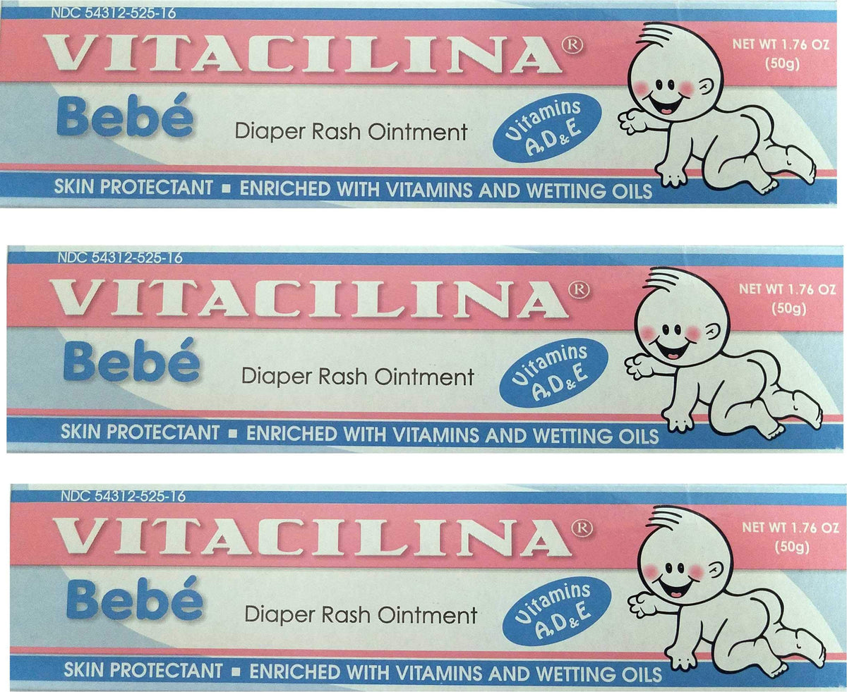 Vitacilina Bebe Diaper Rash Ointment tubes in a 3-pack for easy diaper care.