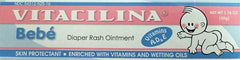 Vitacilina Bebe diaper rash ointment packaging display for convenient skincare routine.