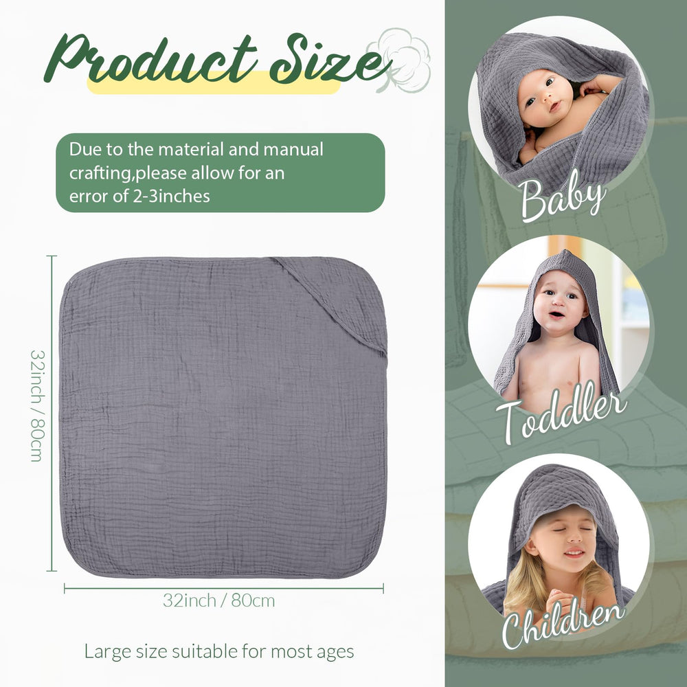 VitalCozy gray hooded towel provides soft drying for infants