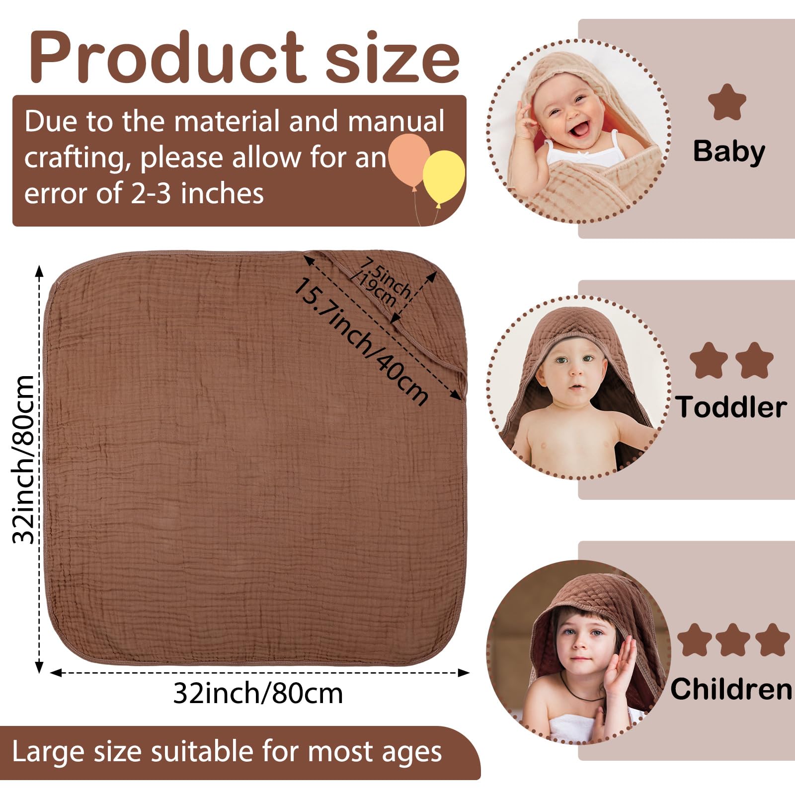 VitalCozy baby hooded towel coffee close-up highlighting plush absorbency.