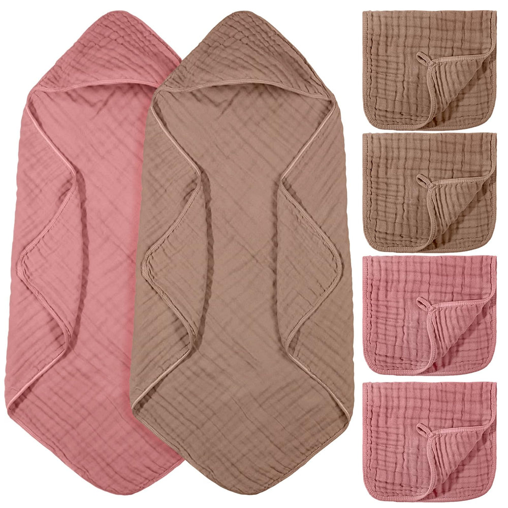 VitalCozy hooded baby towel on display, soft muslin fabric for quick warmth after bath.
