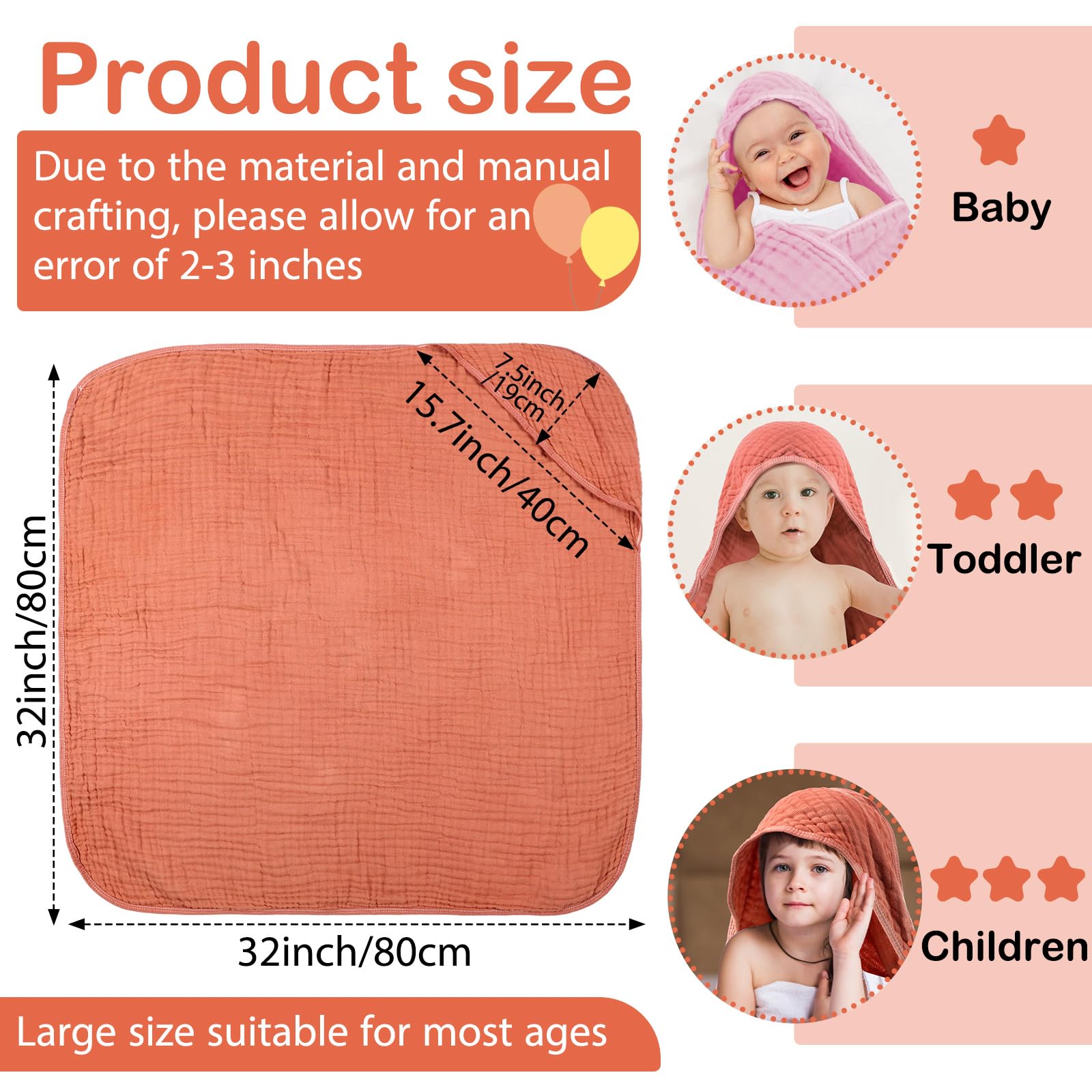 VitalCozy baby hooded towel orange keeps baby warm after bath