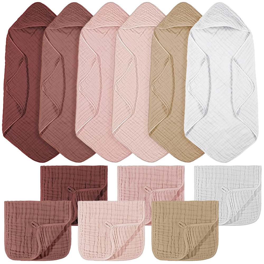 VitalCozy baby muslin hooded towel 32x32 colorful close-up showing soft post-bath wrap.