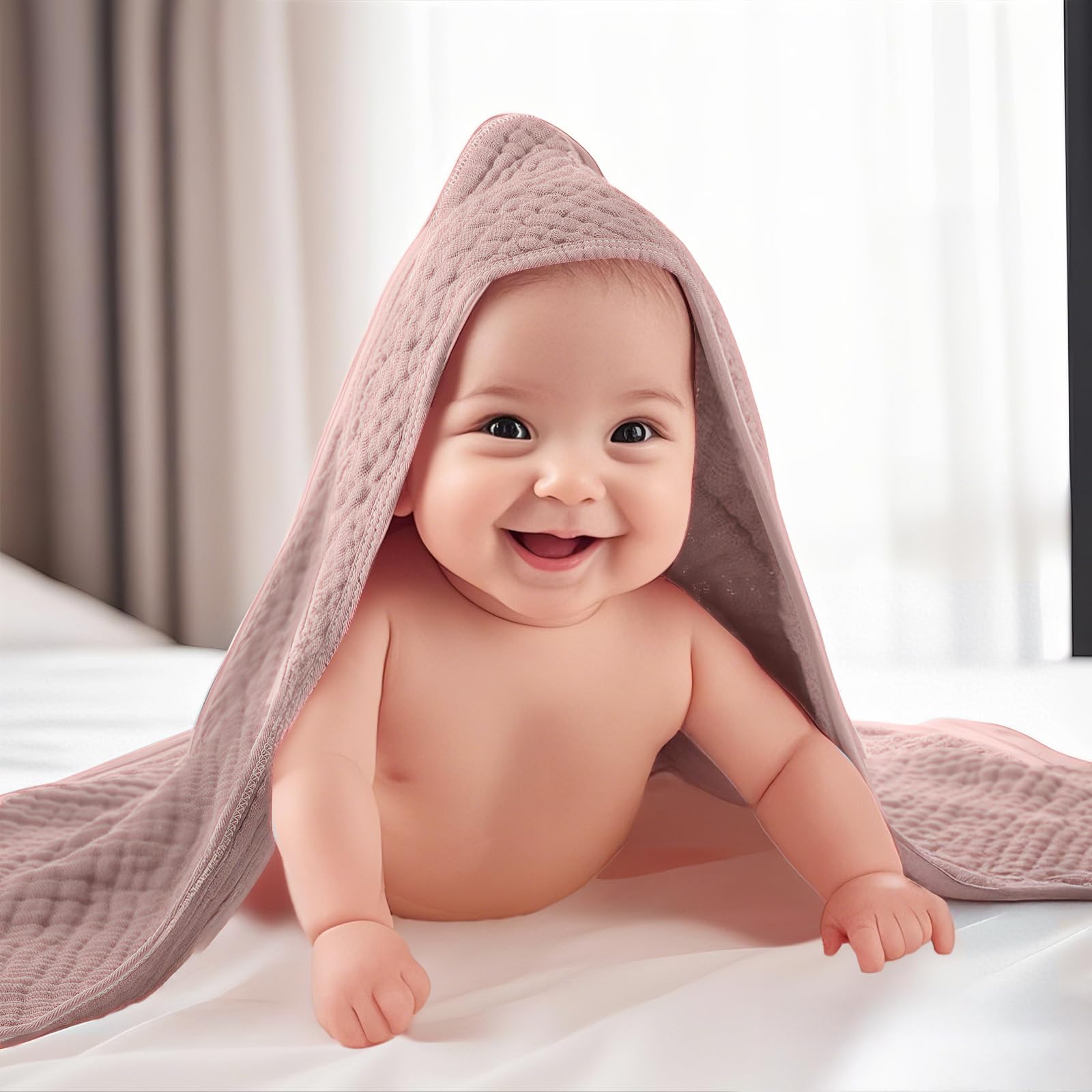 VitalCozy hooded towel folded multicolor image showcases stylish, gift-ready baby care set.