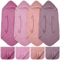 VitalCozy baby muslin hooded towel in rose pink drying quickly for cozy post-bath moments