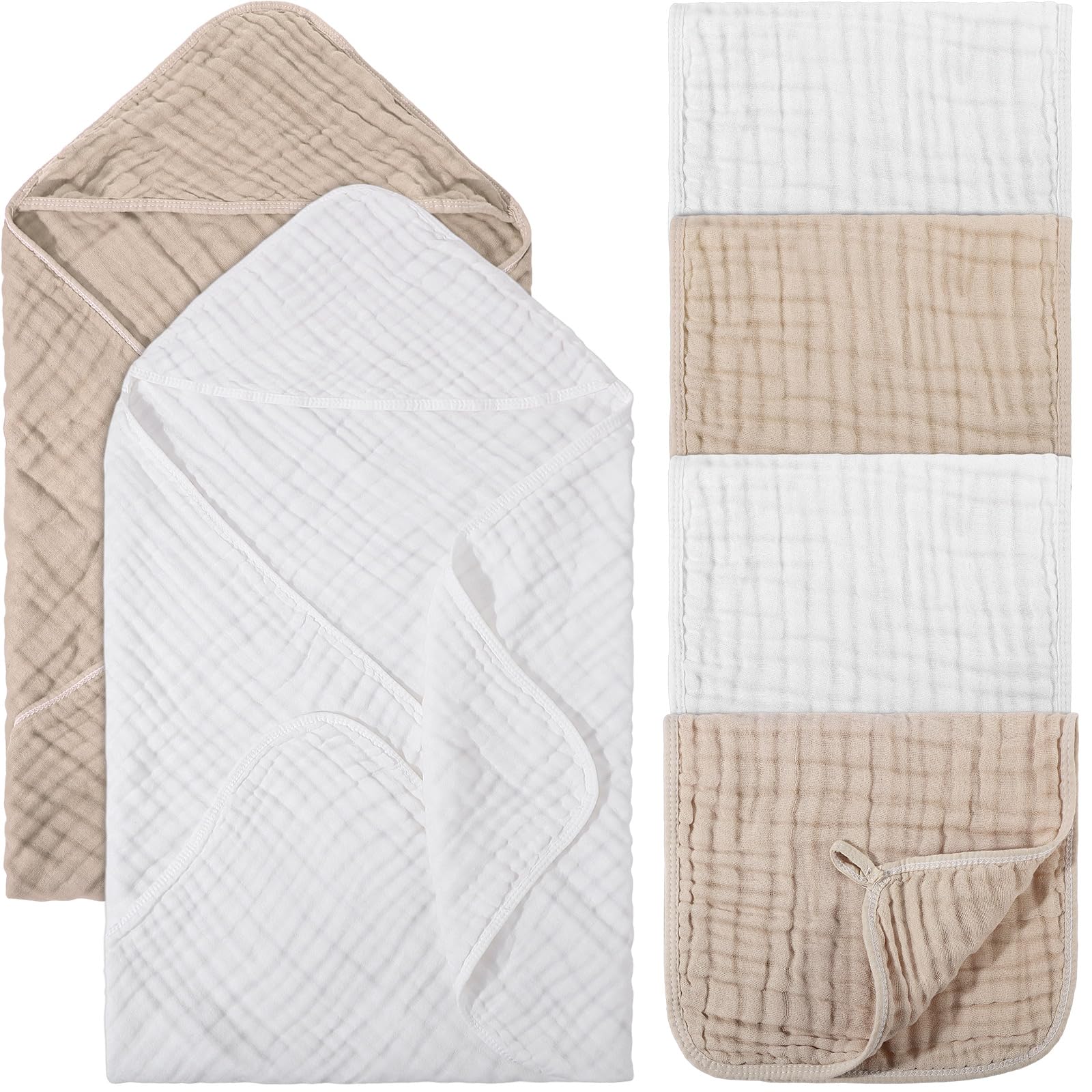 VitalCozy baby muslin hooded towel white, soft absorbency for newborn bath time.