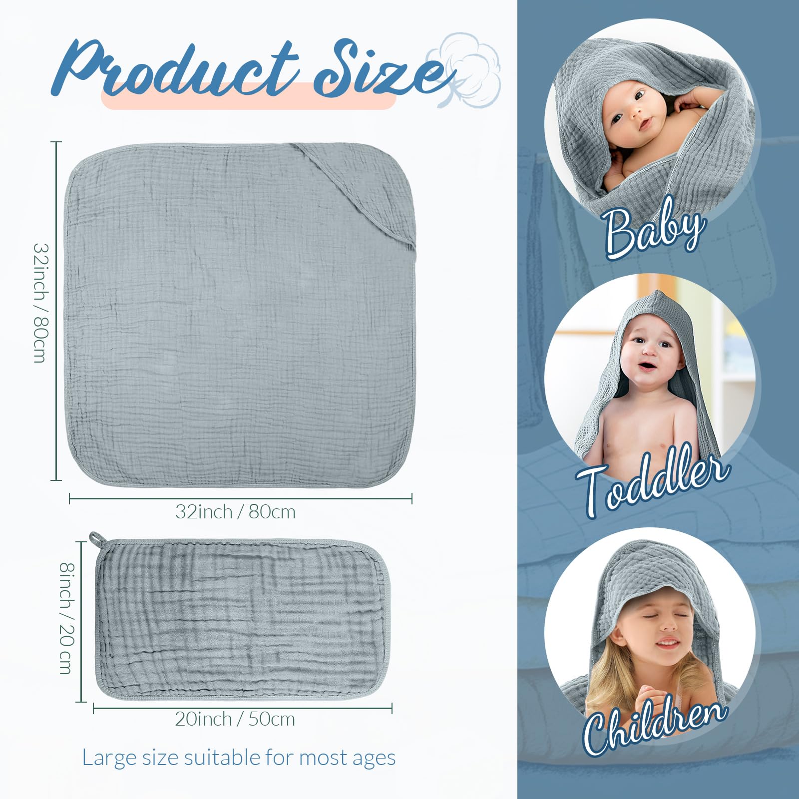 VitalCozy baby washcloths blue 8x20 inches ideal for gentle cleansing.