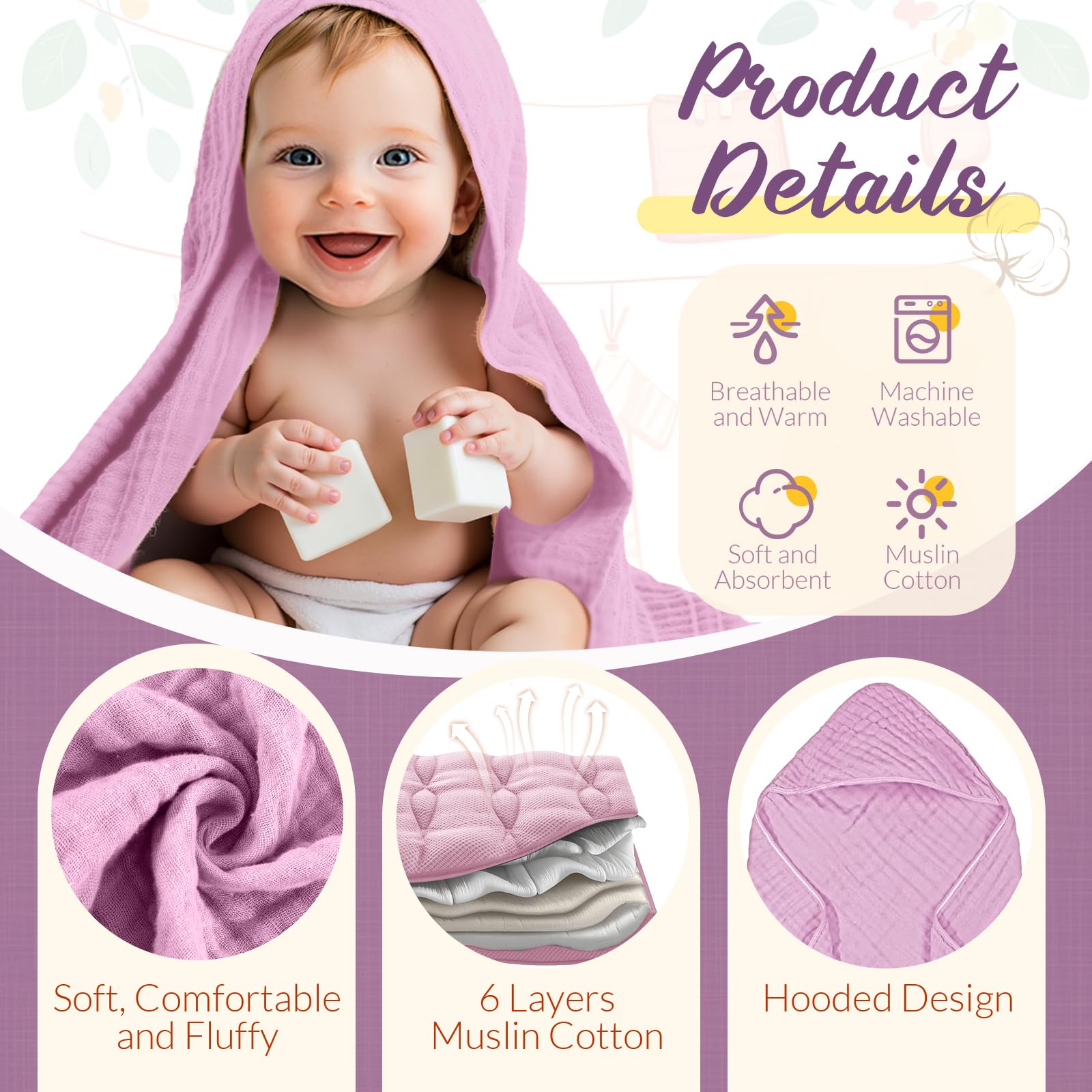 VitalCozy baby bath-time scene showing soft muslin fabrics and cozy towel