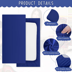 VitalCozy dark blue sheets fitted on a crib mattress showing snug, wrinkle-resistant fit