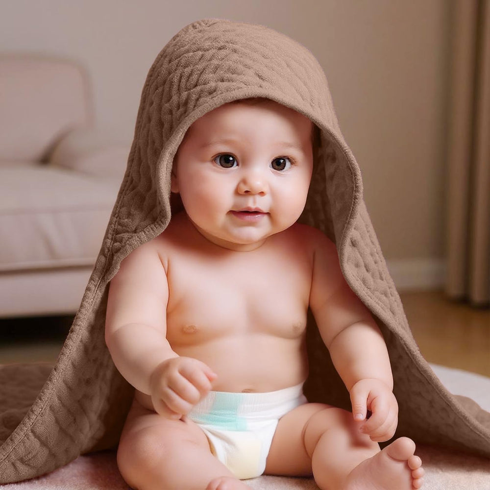 VitalCozy gift-ready packaging, stylish and functional baby towel set.