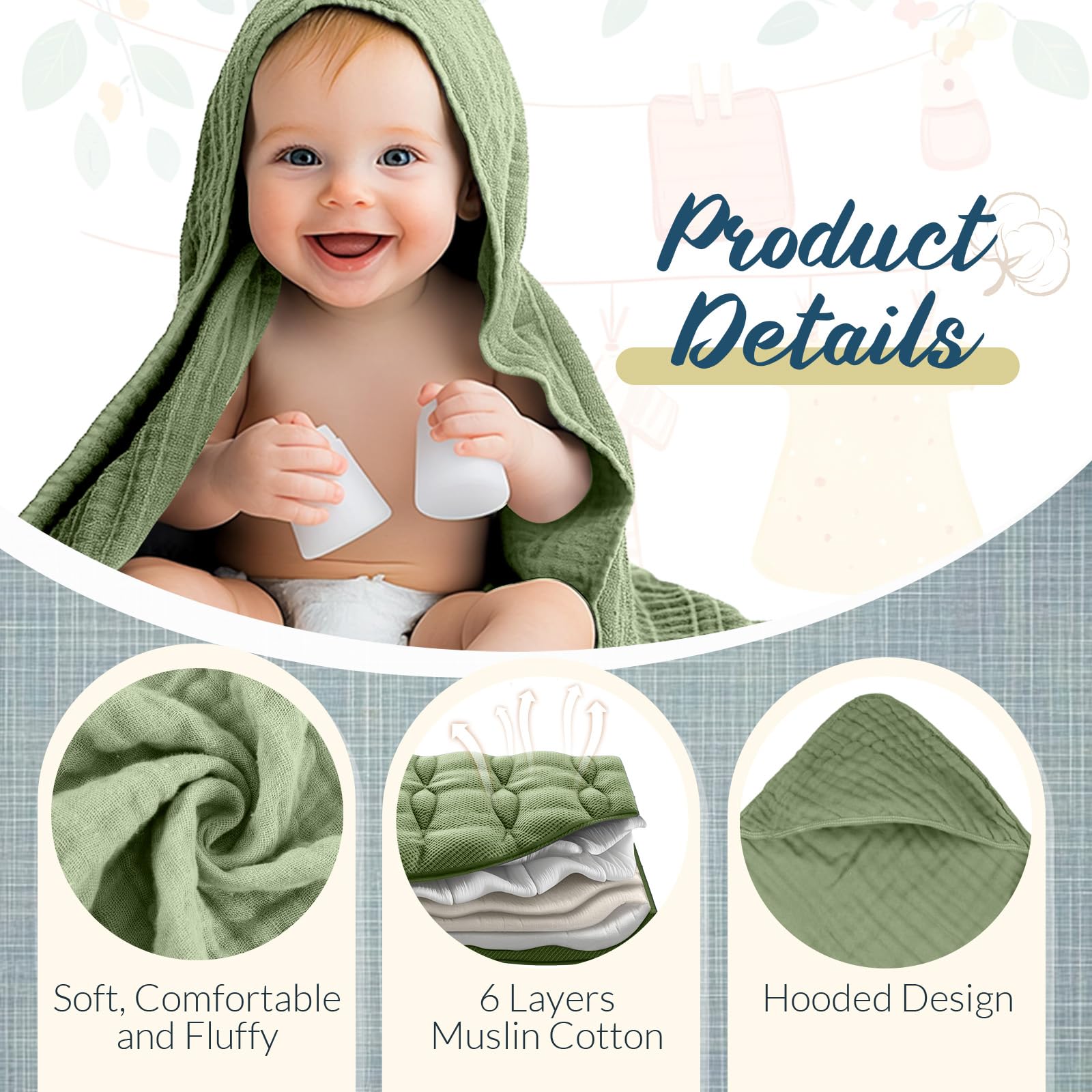 VitalCozy hooded baby towel in beige delivers gentle skin-friendly bath time