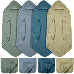 VitalCozy hooded baby towel folded in dark green, plush warmth for bath time