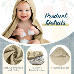 VitalCozy hooded baby towel in light blue offers plush warmth and gentle drying