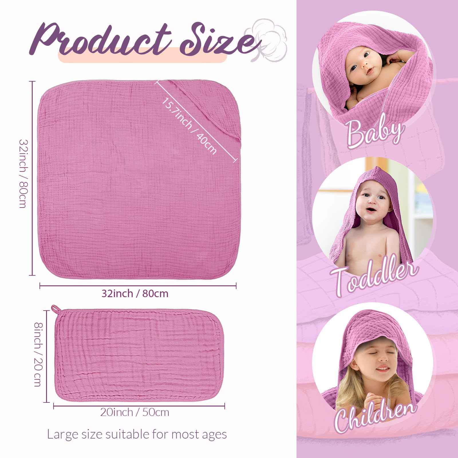 VitalCozy hooded baby towel purple offers plush absorbency for quick drying and snug cuddle.