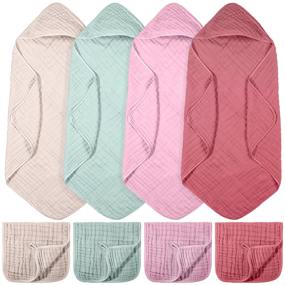 VitalCozy hooded baby towels folded in vibrant multi color set for warm bath time