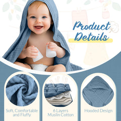 VitalCozy muslin 6-layer absorbent towels closeup enhances quick drying.
