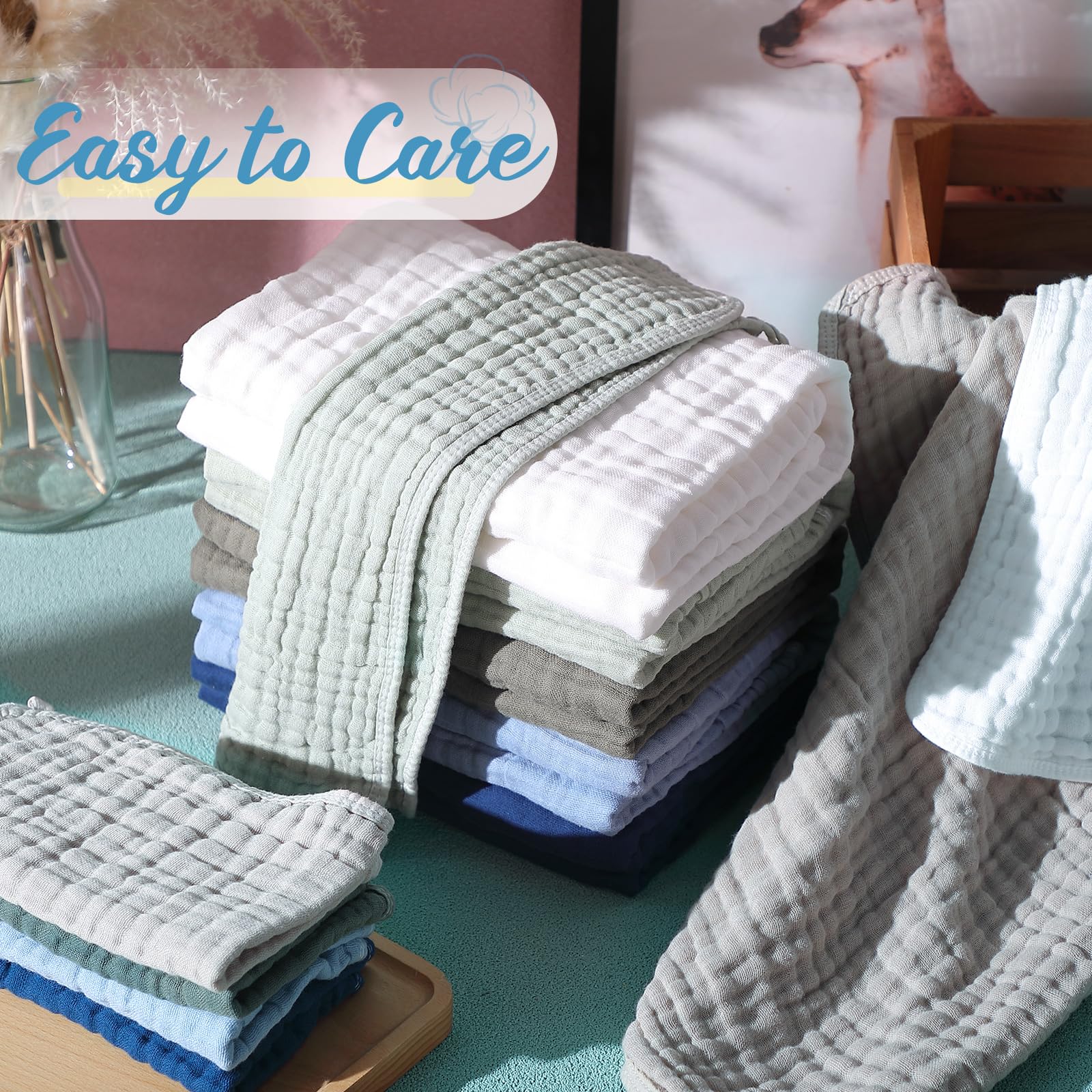 VitalCozy muslin washcloths white 8x20 inches versatile for baby wipes and burp cloths