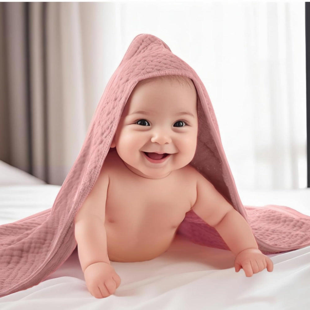 VitalCozy muslin cotton close-up shows 6-layer absorbency for quick moisture pickup
