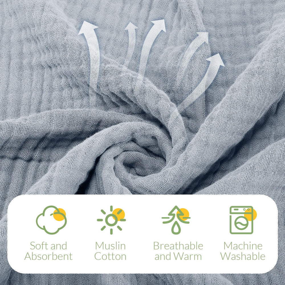 VitalCozy close-up shows six-layer muslin cotton for high absorbency and cozy daily use.