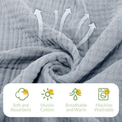 VitalCozy close-up shows six-layer muslin cotton for high absorbency and cozy daily use.