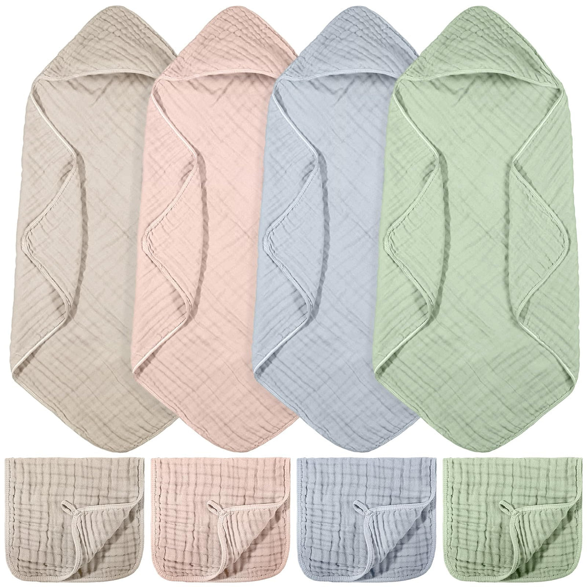 VitalCozy muslin hooded bath towels in cream offer soft, quick-drying bath time comfort.