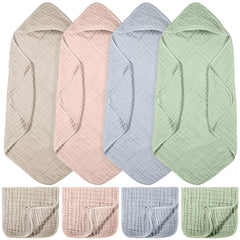 VitalCozy muslin hooded bath towels in cream offer soft, quick-drying bath time comfort.