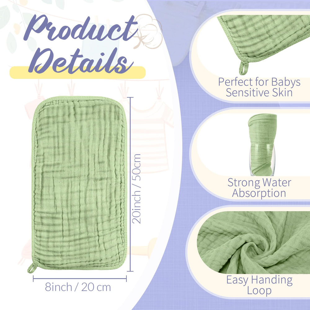 VitalCozy muslin washcloth 8x20 inches in light blue for quick moisture absorption.