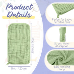 VitalCozy muslin washcloth 8x20 inches in light blue for quick moisture absorption.